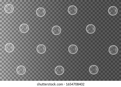 White water bubbles with reflection set on transparent background vector illustration