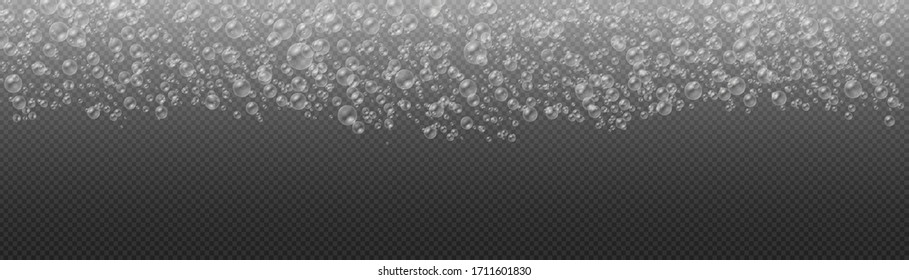 White water bubbles with reflection set on transparent background. Set of transparent realistic colorful soap bubbles. Vector illustration. EPS 10.