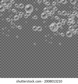 White water bubbles with reflection set on transparent background, set of transparent realistic colorful soap bubbles, vector illustration, eps 10.