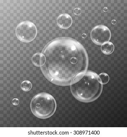White water bubbles with reflection set on transparent background vector illustration - Shutterstock ID 308971400