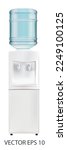 White water cooler, dispenser with 5 gallons water bottle realistic vector illustration. Isolated on white.