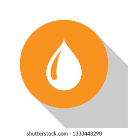 White Water drop icon isolated on white background. Orange circle button. Flat design. Vector Illustration