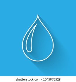 White Water drop icon isolated with long shadow. Vector Illustration