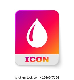 White Water drop icon isolated on white background. Rectangle color button. Vector Illustration