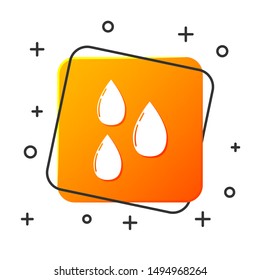 White Water drop icon isolated on white background. Orange square button. Vector Illustration