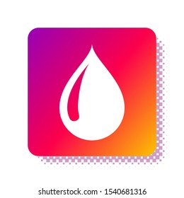 White Water drop icon isolated on white background. Square color button. Vector Illustration