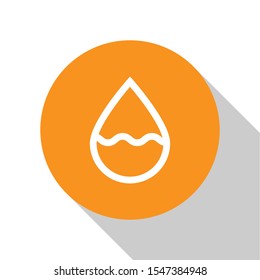 White Water drop icon isolated on white background. Orange circle button. Vector Illustration
