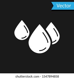 White Water drop icon isolated on black background.  Vector Illustration