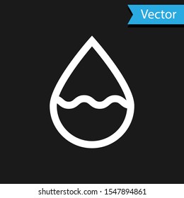 White Water drop icon isolated on black background.  Vector Illustration
