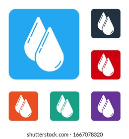White Water drop icon isolated on white background. Set icons in color square buttons. Vector Illustration