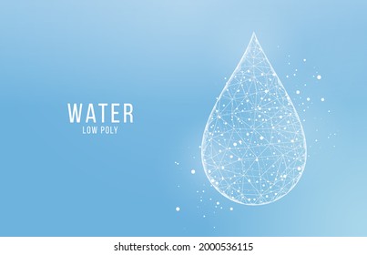 White water drop. Low poly wireframe style. Science, biotechnology, chemistry, medical concept. Abstract background. Vector illustration.
