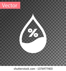 White Water drop percentage icon isolated on transparent background. Humidity analysis. Vector Illustration