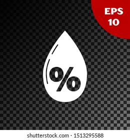 White Water drop percentage icon isolated on transparent dark background. Humidity analysis.  Vector Illustration