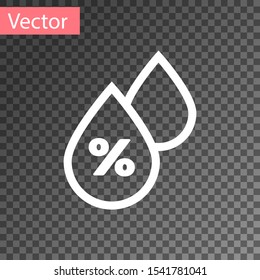 White Water drop percentage icon isolated on transparent background. Humidity analysis.  Vector Illustration