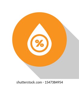 White Water drop percentage icon isolated on white background. Humidity analysis. Orange circle button. Vector Illustration