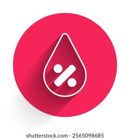 White Water drop percentage icon isolated with long shadow. Humidity analysis. Red circle button. Vector