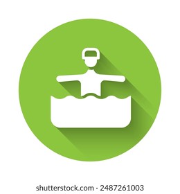 White Water gymnastics icon isolated with long shadow background. Green circle button. Vector