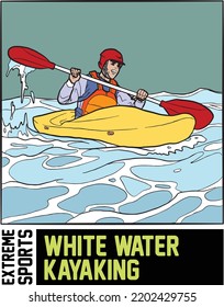 White Water Kayaking Extreme Sports Color Vector Illustration