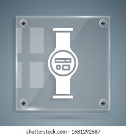 White Water meter with pipeline icon isolated on grey background. Square glass panels. Vector Illustration