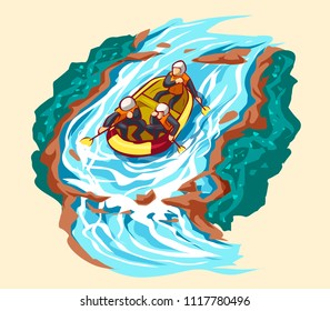White water rafting, vector.