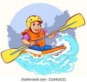 White water rafting, vector character. 