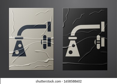 White Water tap icon isolated on crumpled paper background. Paper art style. Vector Illustration