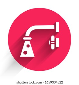 White Water tap icon isolated with long shadow. Red circle button. Vector Illustration
