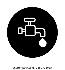 O ícone da torneira de água branca dentro do círculo preto ilustra a conservação e o gerenciamento sustentável de recursos, destacando o valor líquido e a necessidade