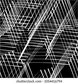 white watercolor abstract mesh pattern with irregular triangle shaped lines and loose ends on black background, vector illustration