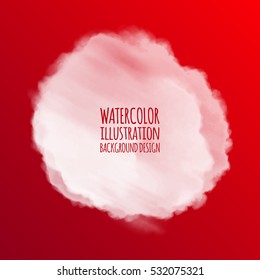 White watercolor cloud on red background for design. Vector illustration.