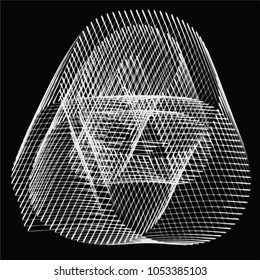 white watercolor scribble mesh pattern with abstract triangle and circle shaped ornament on black background, vector illustration