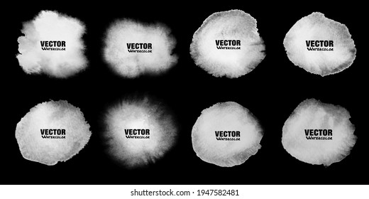 White watercolor stain set.  Aquarelle light grey spots. Circular watercolor stains. Vector illustration.