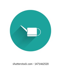 White Watering can icon isolated with long shadow. Irrigation symbol. Green circle button. Vector Illustration White Watering can icon isolated with long shadow. Irrigation symbol. Green circle button. Vector Illustration