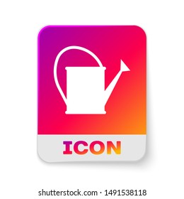 White Watering can icon isolated on white background. Irrigation symbol. Rectangle color button. Vector Illustration