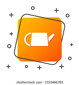 White Watering can icon isolated on white background. Irrigation symbol. Orange square button. Vector Illustration