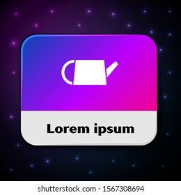 White Watering can icon isolated on black background. Irrigation symbol. Rectangle color button. Vector Illustration