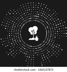 White Watering Tree icon isolated on grey background. Forest symbol. Irrigation symbol. Abstract circle random dots. Vector Illustration