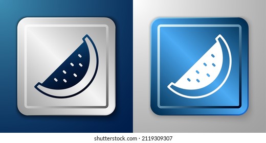 White Watermelon icon isolated on blue and grey background. Silver and blue square button. Vector