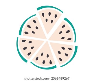 White Watermelon Triangular slices with seed in minimalist. Unusual healthy berry. Design element