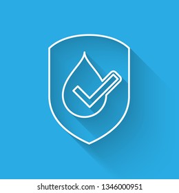 White Waterproof icon isolated with long shadow. Water resistant or liquid protection concept. Vector Illustration