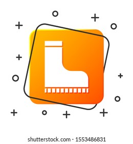 White Waterproof rubber boot icon isolated on white background. Gumboots for rainy weather, fishing, gardening. Orange square button. Vector Illustration