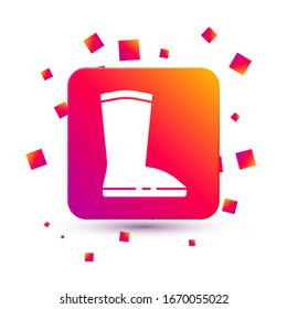Icono de la funda guardapolvo impermeable blanca aislado en fondo blanco. Botas para el tiempo lluvioso, pesca, jardinería. Botón Color cuadrado. Ilustración vectorial