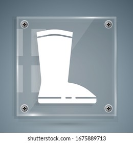 White Waterproof rubber boot icon isolated on grey background. Gumboots for rainy weather, fishing, gardening. Square glass panels. Vector Illustration