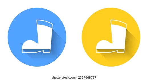 Icono de arranque de goma blanca impermeable aislado con fondo de sombra larga. Botas para el tiempo lluvioso, pesca, jardinería. Botón Círculo. Vector