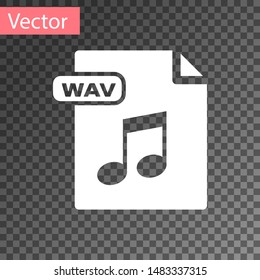 White WAV file document. Download wav button icon isolated on transparent background. WAV waveform audio file format for digital audio riff files.  Vector Illustration