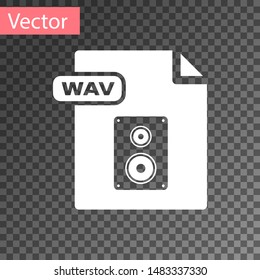 White WAV file document. Download wav button icon isolated on transparent background. WAV waveform audio file format for digital audio riff files.  Vector Illustration