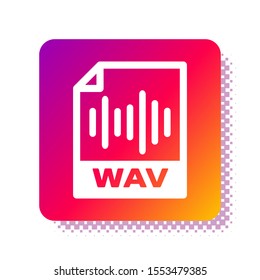 White WAV file document. Download wav button icon isolated on white background. WAV waveform audio file format for digital audio riff files. Square color button. Vector Illustration