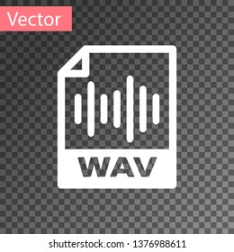 White WAV file document icon. Download wav button icon isolated on transparent background. WAV waveform audio file format for digital audio riff files. Vector Illustration