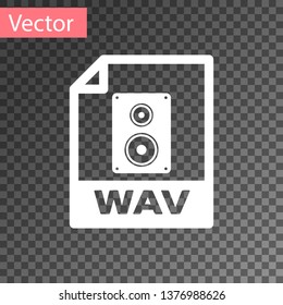 White WAV file document icon. Download wav button icon isolated on transparent background. WAV waveform audio file format for digital audio riff files. Vector Illustration