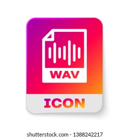 White WAV file document icon. Download wav button icon isolated on white background. WAV waveform audio file format for digital audio riff files. Rectangle color button. Vector Illustration